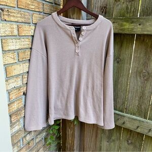 Kittenish Waffle Knit Henley in Light Brown